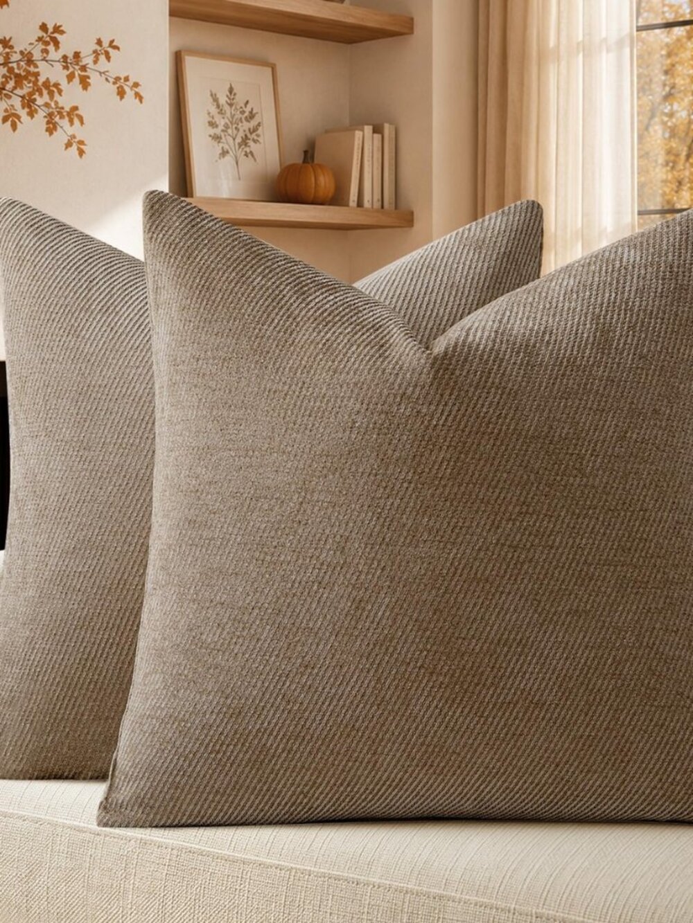 Pack of 2 Decorative Chenille Throw Pillow Covers with Twill Cushion Covers for